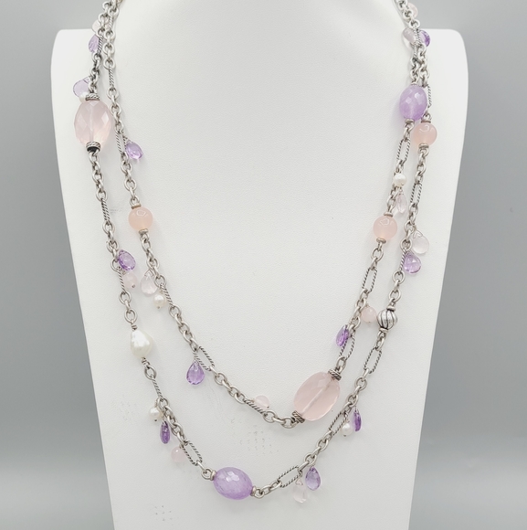 David Yurman Tweejoux Multi Gems Necklace With Lavender Amethyst And Rose Quartz - Picture 1 of 9